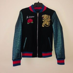 Black color block bomber jacket